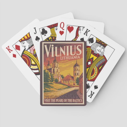 Vilnius Lithuania Illustration Travel Art Vintage Spielkarten (Rückseite)