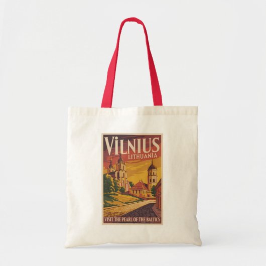 Vilnius Lithuania Illustration Travel Art Vintage Tragetasche (Vorne)