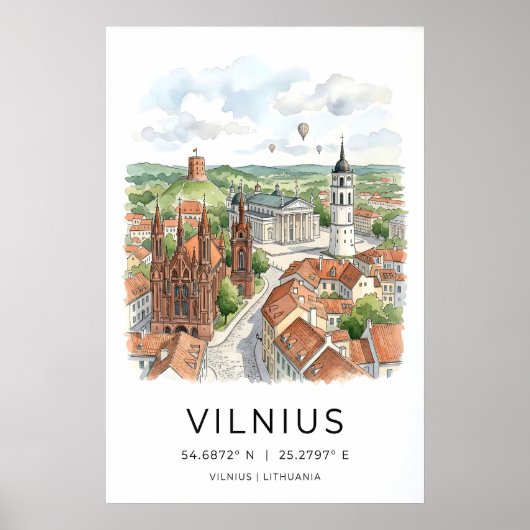 Vilnius Stadtmauer Kunst - Handgezeichnete Skyline Poster (Vorne)