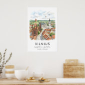 Vilnius Stadtmauer Kunst - Handgezeichnete Skyline Poster (Küche)