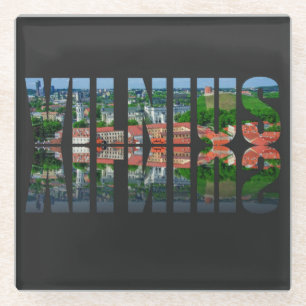 Vilnius Text mit Reflexion Glasuntersetzer