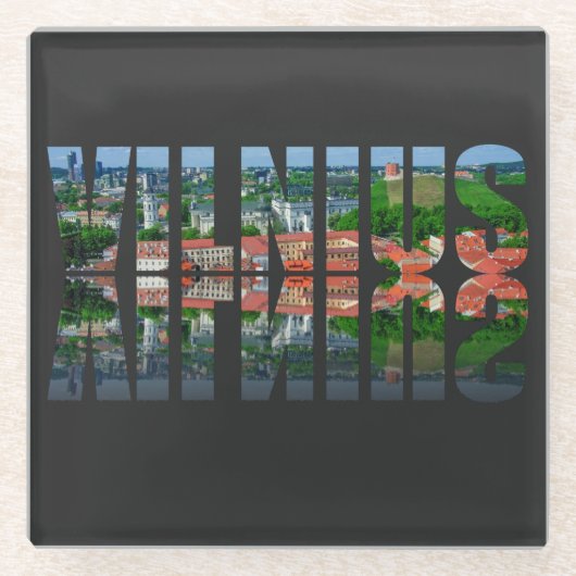 Vilnius Text mit Reflexion Glasuntersetzer (Vorderseite)