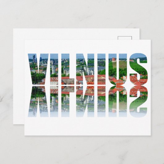 Vilnius Text mit Reflexion Postkarte (Vorne/Hinten)
