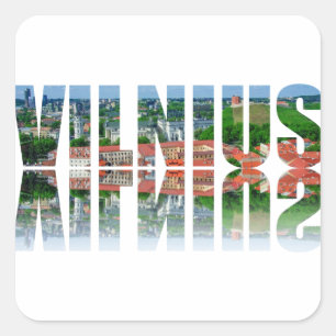 Vilnius Text mit Reflexion Quadratischer Aufkleber