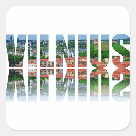 Vilnius Text mit Reflexion Quadratischer Aufkleber (Vorderseite)