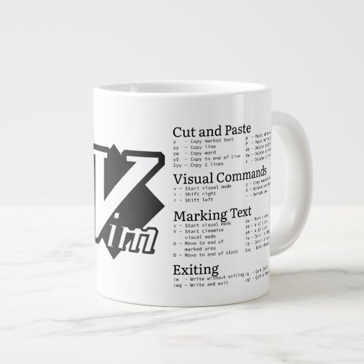 VIM Cheat Sheet-Tasse Jumbo-Tasse (Vorderseite Rechts)