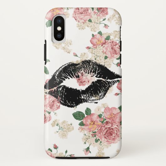 Vinage Floral Pattern Black Lipstick Kiss Case-Mate iPhone Hülle (Rückseite)
