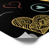 Vinatfarben Herzmuster - schwarzer Hintergrund Poster (Ecke)