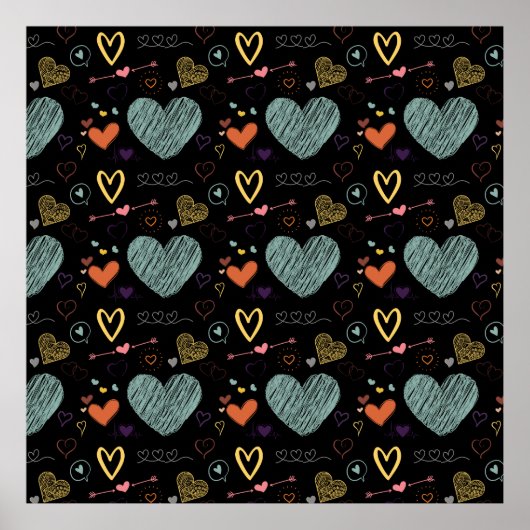 Vinatfarben Herzmuster - schwarzer Hintergrund Poster (Vorne)