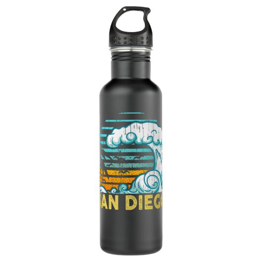 Vinatge San Diego Wave Retro Surfbrett Souvenir Edelstahlflasche (Vorderseite)