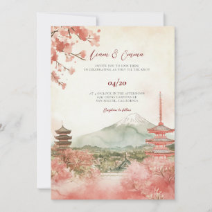 Vinatge Watercolor Japanische Landschaft Hochzeit Einladung