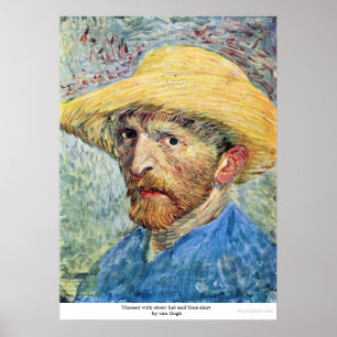 Vincent mit Strohhut und blaues Shirt von van Gogh Poster
