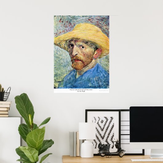 Vincent mit Strohhut und blaues Shirt von van Gogh Poster (Heimbüro)