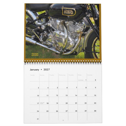 Vincent Motorrad-Motor 2015 Kalender (Jan 2027)