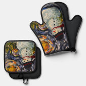 Vincent Snowman Pot Holder & Mitt Set (Vorderseite/Rückseite)