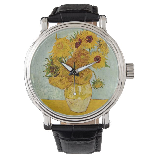 Vincent Van Gogh 12 Sonnenblumen Impressionist Armbanduhr (Vorderseite)