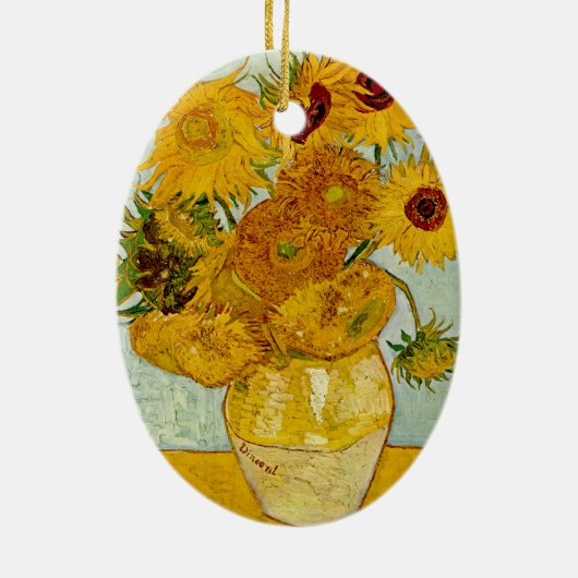 Vincent Van Gogh 12 Sonnenblumen Impressionist Keramik Ornament (Hinten)