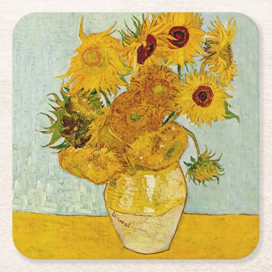 Vincent Van Gogh 12 Sonnenblumen Impressionist Rechteckiger Pappuntersetzer (Vorderseite)