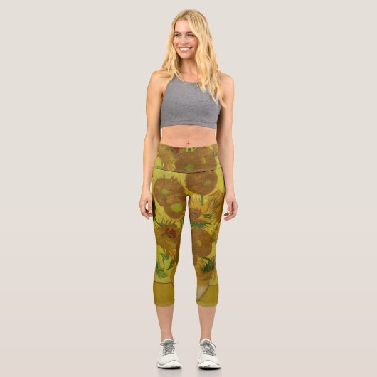 Vincent Van Gogh 15 Sonnenblumen Malerei Capri Leggings (Vorderseite)