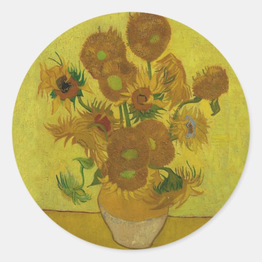 Vincent Van Gogh 15 Sonnenblumen Malerei Runder Aufkleber (Vorderseite)