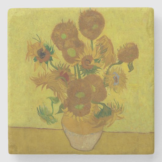 Vincent Van Gogh 15 Sonnenblumen Malerei Steinuntersetzer (Vorderseite)