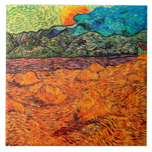 Vincent Van Gogh - Abendliche Landschaft aufgehend Fliese