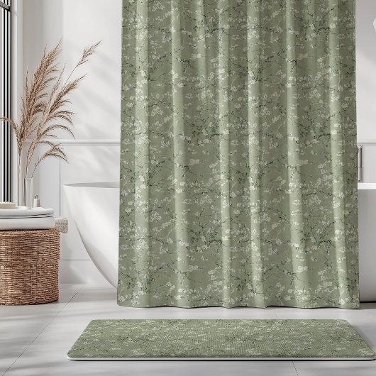 Vincent Van Gogh Almond Blossom on Sage Green Duschvorhang