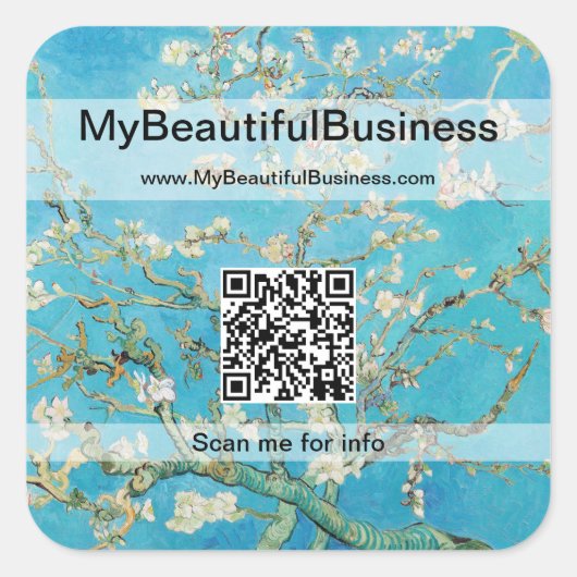 Vincent Van Gogh - Almond Blossom QR-Code Quadratischer Aufkleber (Vorderseite)