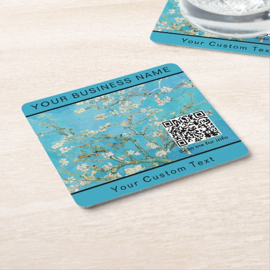 Vincent Van Gogh - Almond Blossom QR-Code Rechteckiger Pappuntersetzer (angewinkelt)