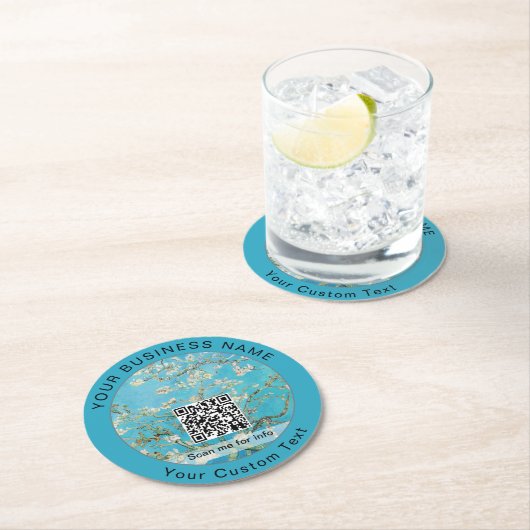 Vincent Van Gogh - Almond Blossom QR-Code Runder Pappuntersetzer (Vor Ort)