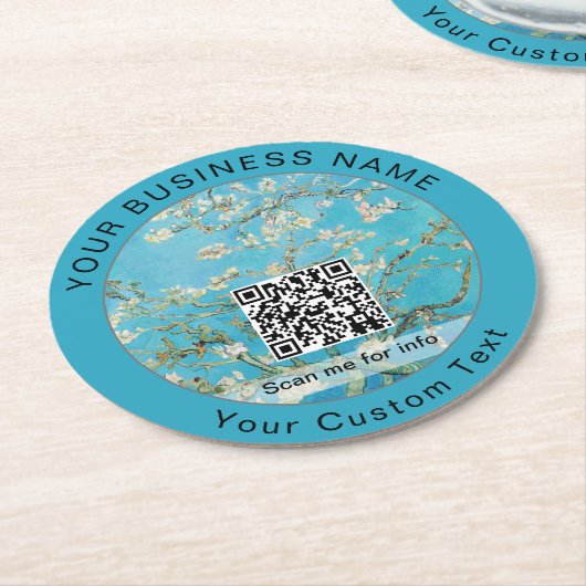 Vincent Van Gogh - Almond Blossom QR-Code Runder Pappuntersetzer (Angewinkelt)