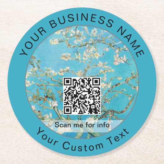 Vincent Van Gogh - Almond Blossom QR-Code Runder Pappuntersetzer (Vorderseite)