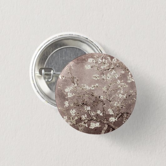 Vincent Van Gogh Almond Blossoms Beige Taupe Button (Vorne & Hinten)
