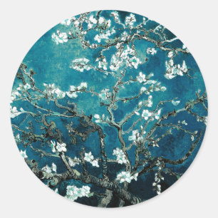 Vincent Van Gogh Almond Blossoms Dark Aquamarin Runder Aufkleber
