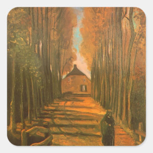 Vincent van Gogh - Avenue of Poplars im Herbst Quadratischer Aufkleber