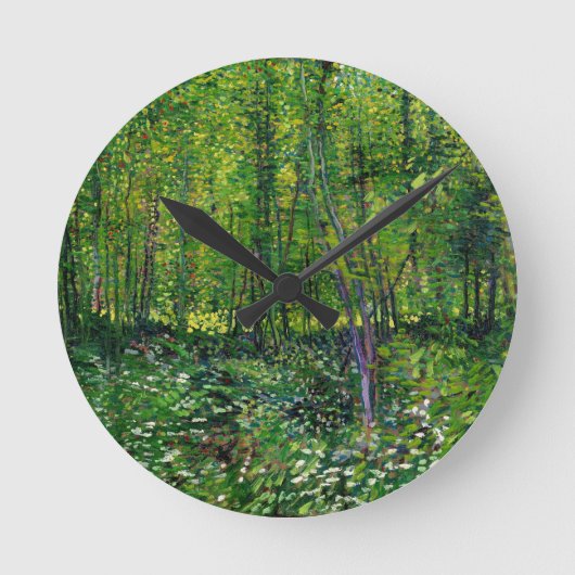 Vincent Van Gogh Bäume und Unterwuchs Runde Wanduhr (Vorderseite)