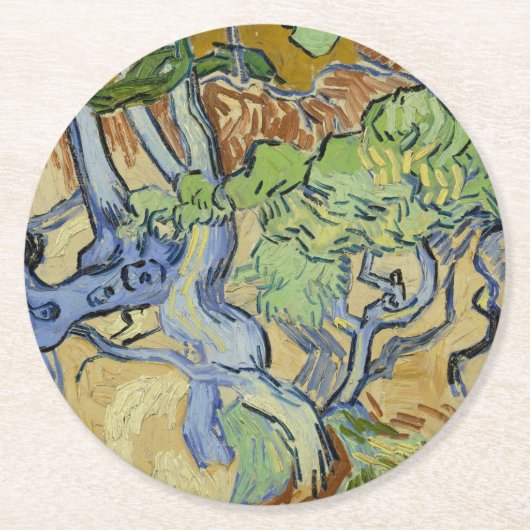 Vincent van Gogh - Baumwurzeln Runder Pappuntersetzer (Vorderseite)
