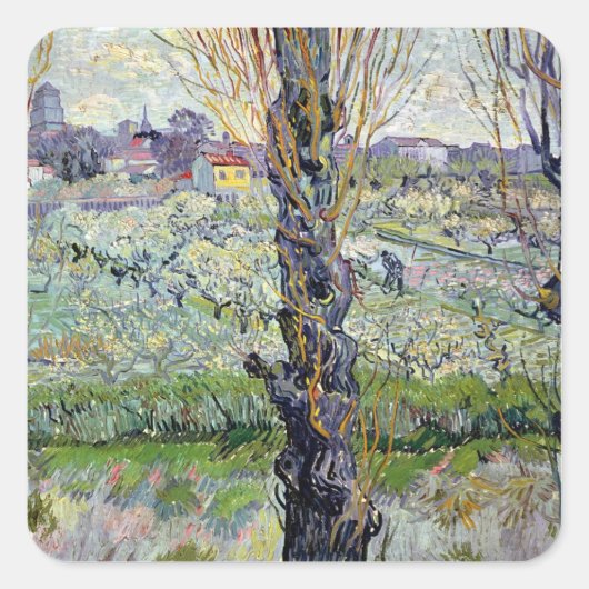 Vincent van Gogh | Blick auf den Arles, 1889 Quadratischer Aufkleber (Vorderseite)