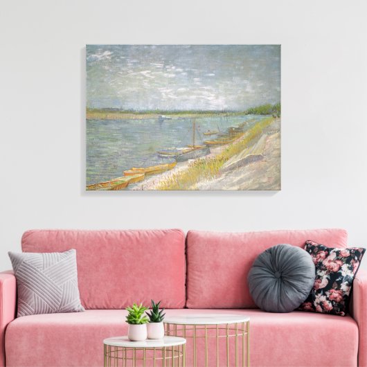 Vincent van Gogh - Blick auf den Fluss w Ruderboot Leinwanddruck (Insitu (Wohnzimmer))
