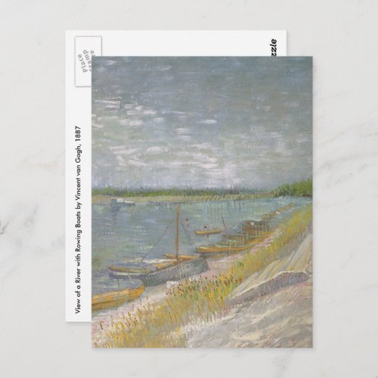 Vincent van Gogh - Blick auf den Fluss w Ruderboot Postkarte (Vorne/Hinten)