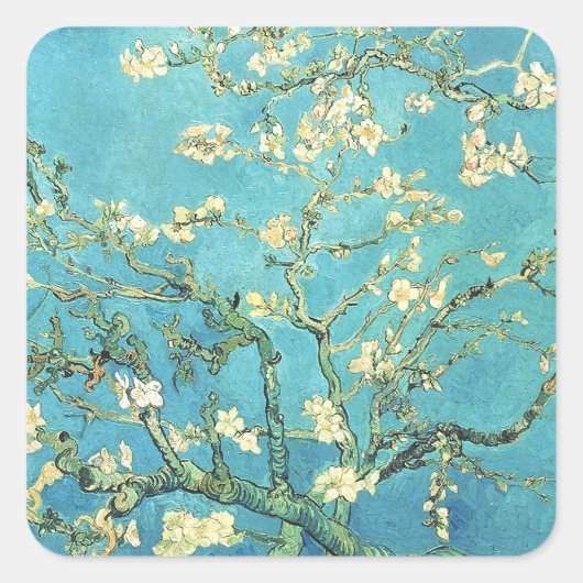 Vincent van Gogh Blossomong Almond Tree Quadratischer Aufkleber (Vorderseite)