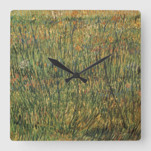 Vincent van Gogh - Blühende Weide Quadratische Wanduhr
