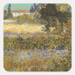 Vincent van Gogh - Blühender Garten Quadratischer Aufkleber