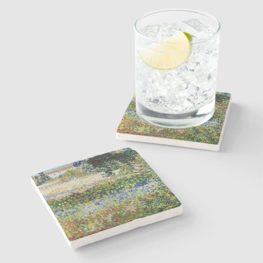 Vincent van Gogh - Blühender Garten Steinuntersetzer (Seitenansicht)