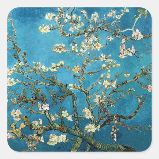 Vincent van Gogh, blühender Mandelbaum Quadratischer Aufkleber (Vorderseite)