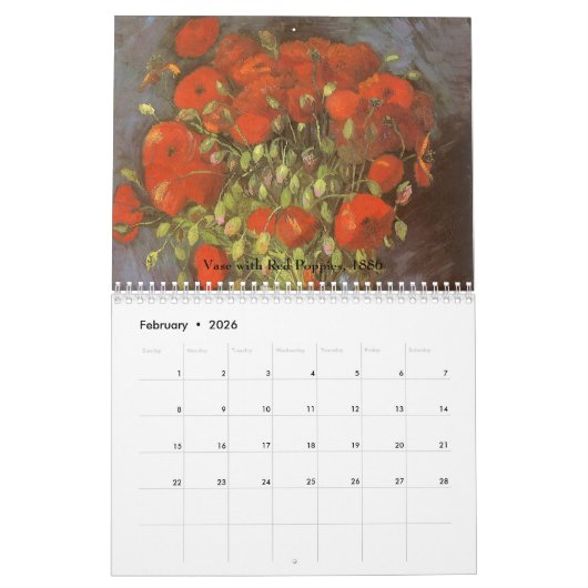 Vincent van Gogh Blume, Post-Impressionismus Art Kalender (Feb 2026)