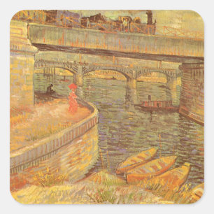 Vincent van Gogh Brücken über die Seine in Asnière Quadratischer Aufkleber