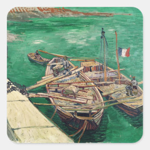 Vincent van Gogh   Bühne mit Booten, 1888 Quadratischer Aufkleber