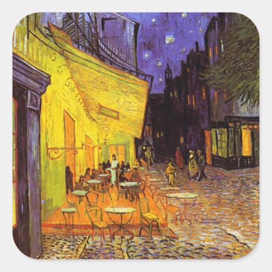 Vincent Van Gogh Cafe Terrace At Night Fine Art Quadratischer Aufkleber (Vorderseite)