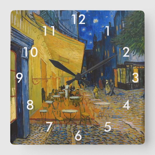 Vincent van Gogh - Café Terrasse am Abend Quadratische Wanduhr (Vorderseite)